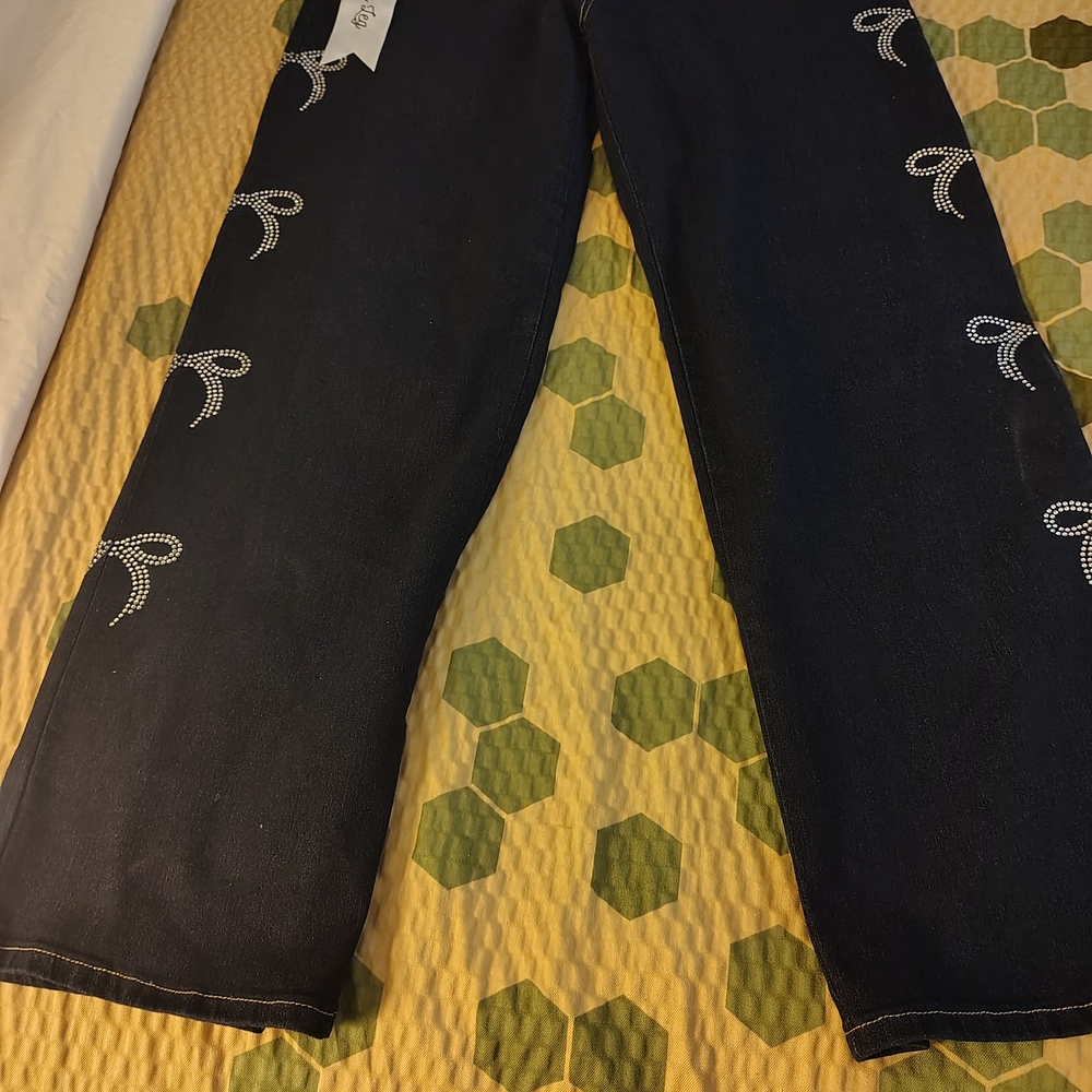 GOGO Black Flare Jeans with Rhinestone Accents 7/28 New
